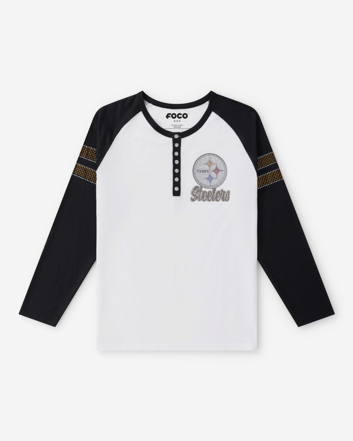 Pittsburgh Steelers Rhinestone Long Sleeve Henley FOCO S - FOCO.com
