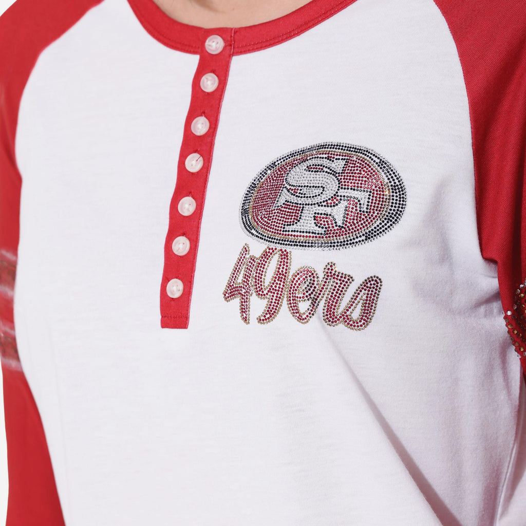 San Francisco 49ers Rhinestone Long Sleeve Henley FOCO