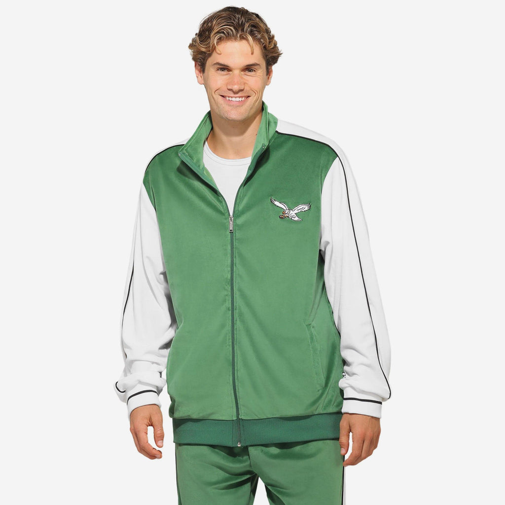Philadelphia Eagles Kelly Green Two Tone Velour Zip Up Top FOCO S - FOCO.com