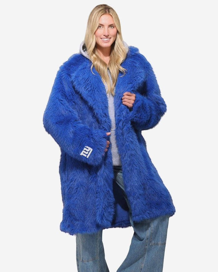 New York Giants Faux Fur Long Jacket FOCO XS/S - FOCO.com