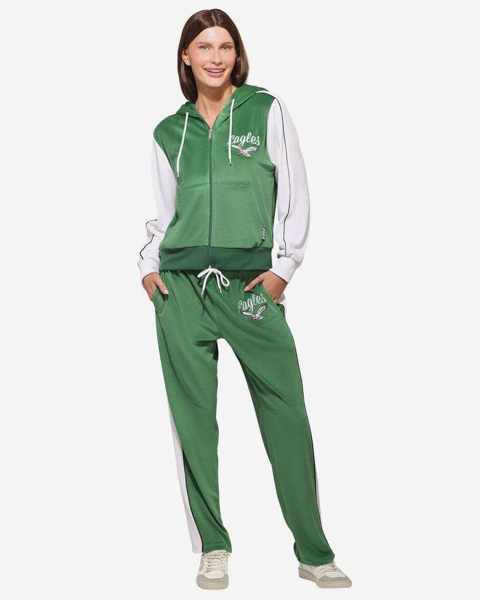 Philadelphia Eagles Womens Kelly Green Two Tone Velour Zip Up Top FOCO S - FOCO.com