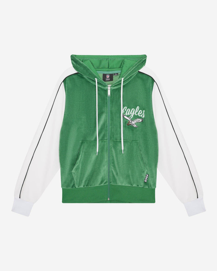 Philadelphia Eagles Womens Kelly Green Two Tone Velour Zip Up Top FOCO S - FOCO.com