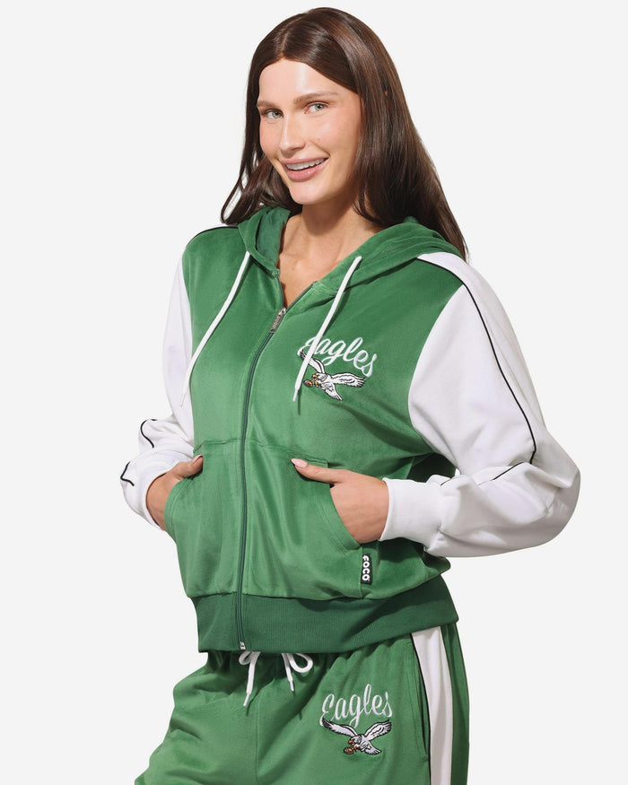 Philadelphia Eagles Womens Kelly Green Two Tone Velour Zip Up Top FOCO S - FOCO.com