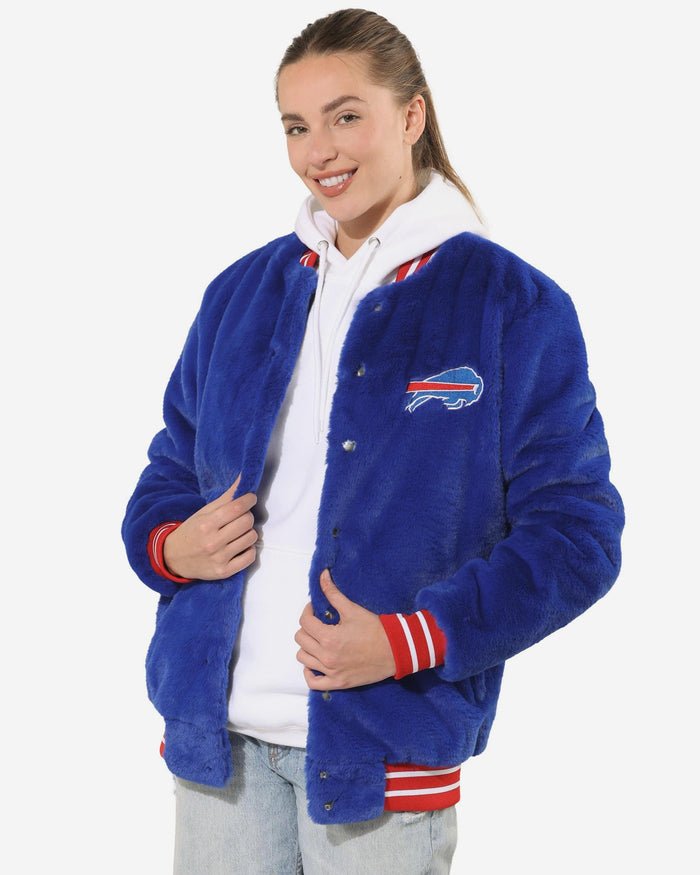 Buffalo Bills Womens Oversized Faux Fur Bomber Jacket FOCO S - FOCO.com