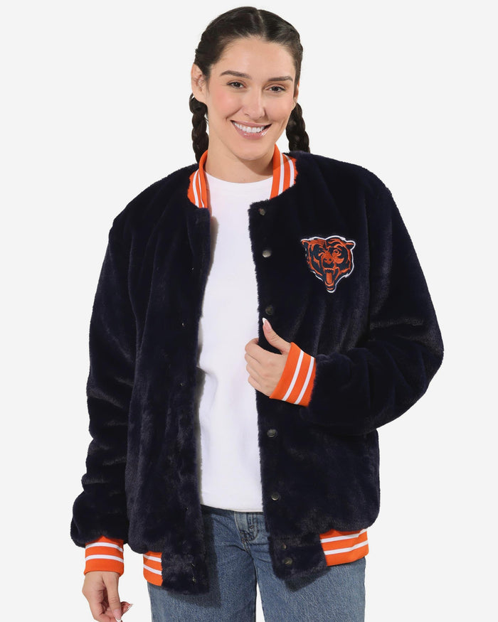 Chicago Bears Womens Oversized Faux Fur Bomber Jacket FOCO S - FOCO.com