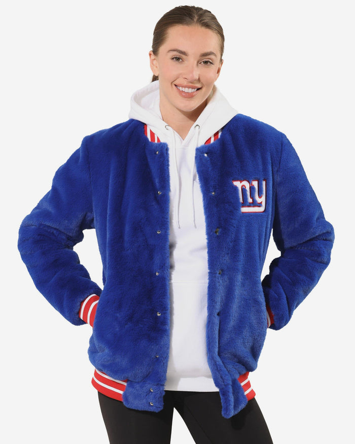 New York Giants Womens Oversized Faux Fur Bomber Jacket FOCO S - FOCO.com