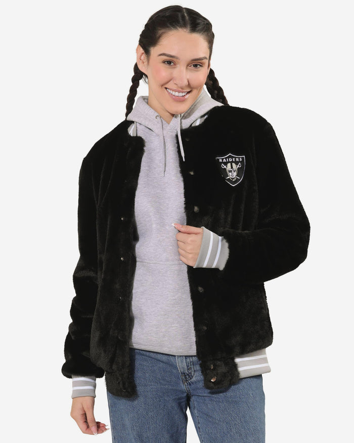 Las Vegas Raiders Womens Oversized Faux Fur Bomber Jacket FOCO S - FOCO.com