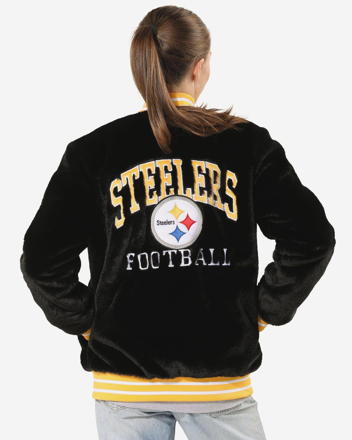 Pittsburgh Steelers Womens Oversized Faux Fur Bomber Jacket FOCO S - FOCO.com