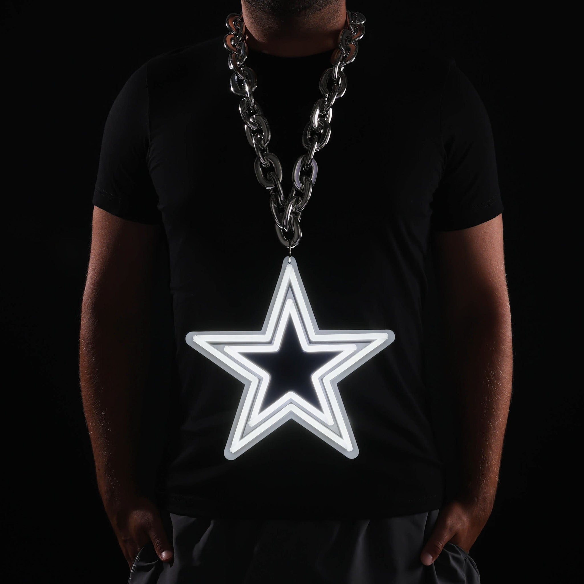 Dallas Cowboys Foam Fan Light-Up LED Necklace - Silver Chain, Big Logo, Officially Licensed NFL