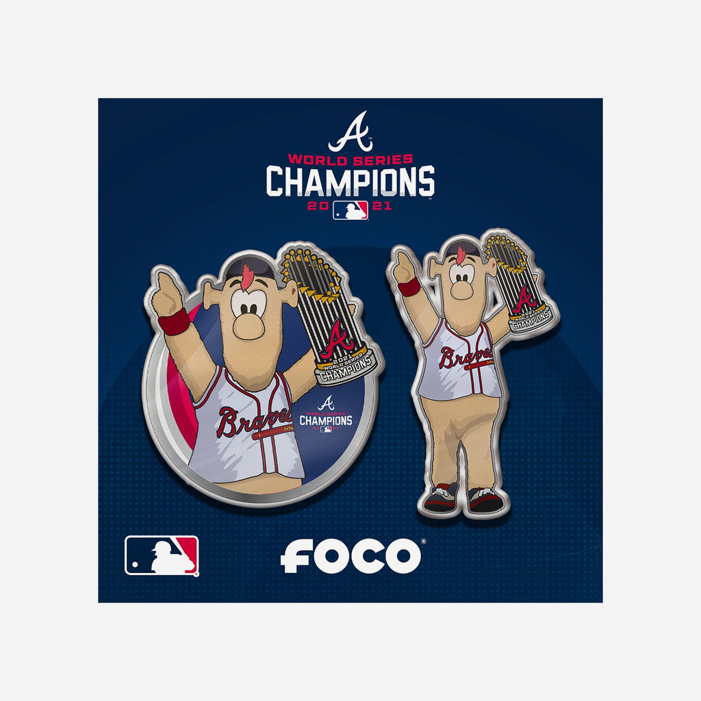 Atlanta Braves 2021 World Series Champions Mascot & Trophy 2 Pack Pin Set FOCO - FOCO.com