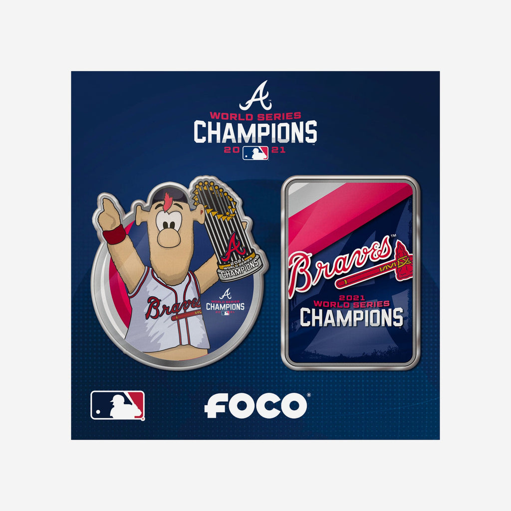 Atlanta Braves 2021 World Series Champions Mascot & Logo 2 Pack Pin Set FOCO - FOCO.com
