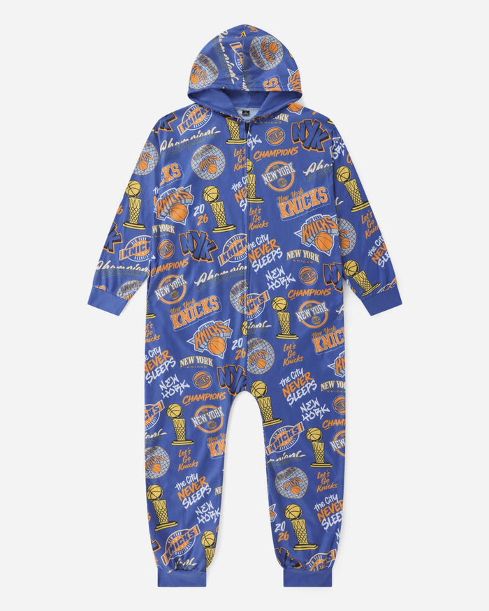 New York Knicks 2026 NBA Champions Banner Ugly Pattern One Piece Pajamas FOCO S - FOCO.com