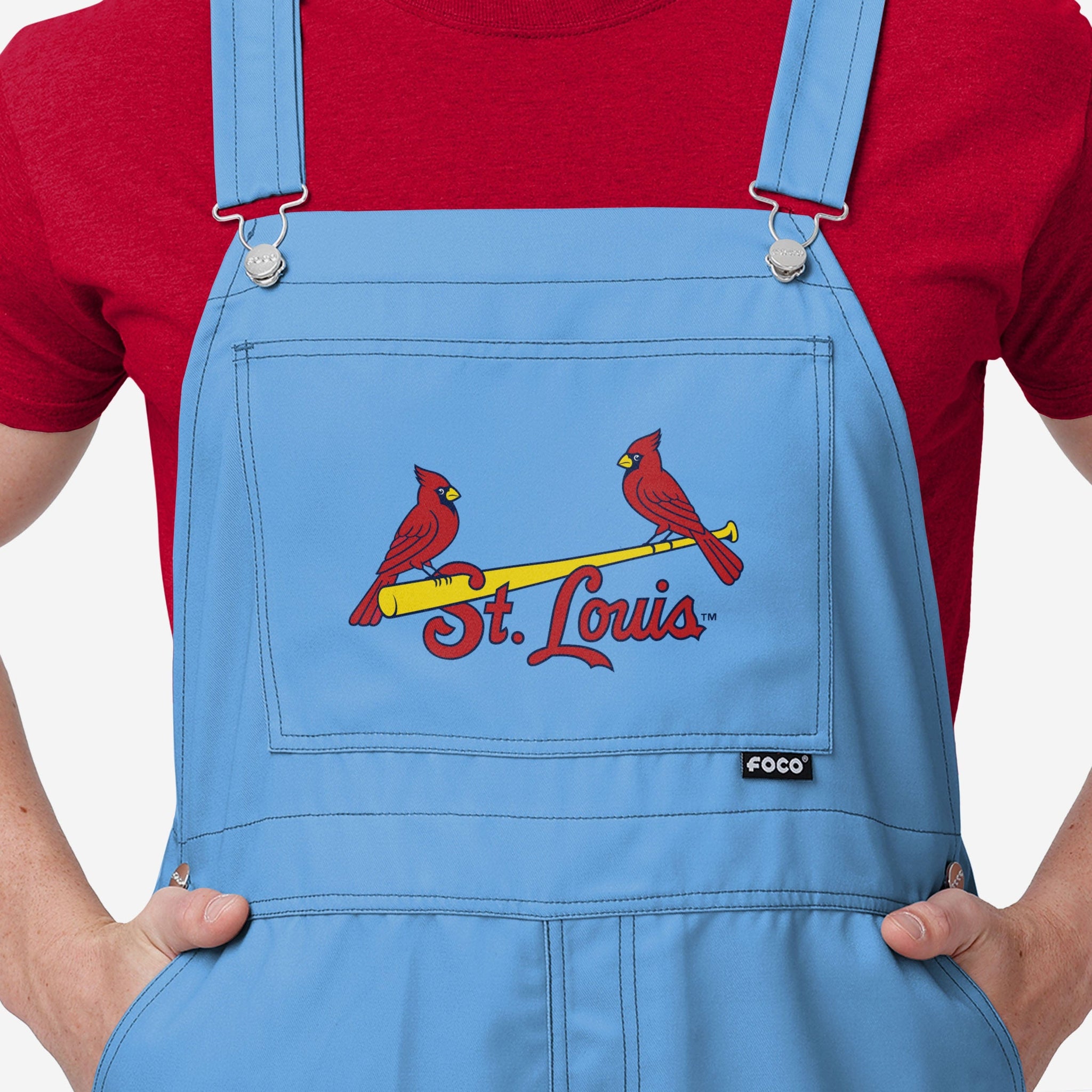 FOCO St Louis Cardinals Powder Blue Mens Big Logo Bib Overalls, Mens Size: XL