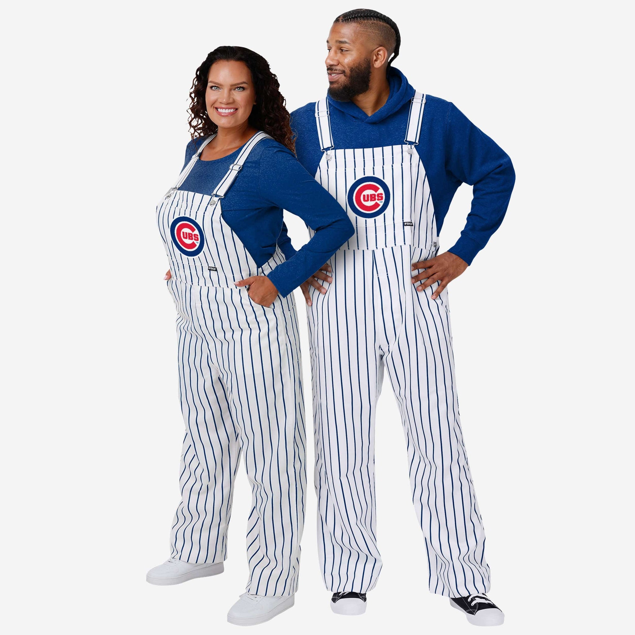 FOCO Chicago Cubs Mens Pinstripe Bib Overalls, Mens Size: M