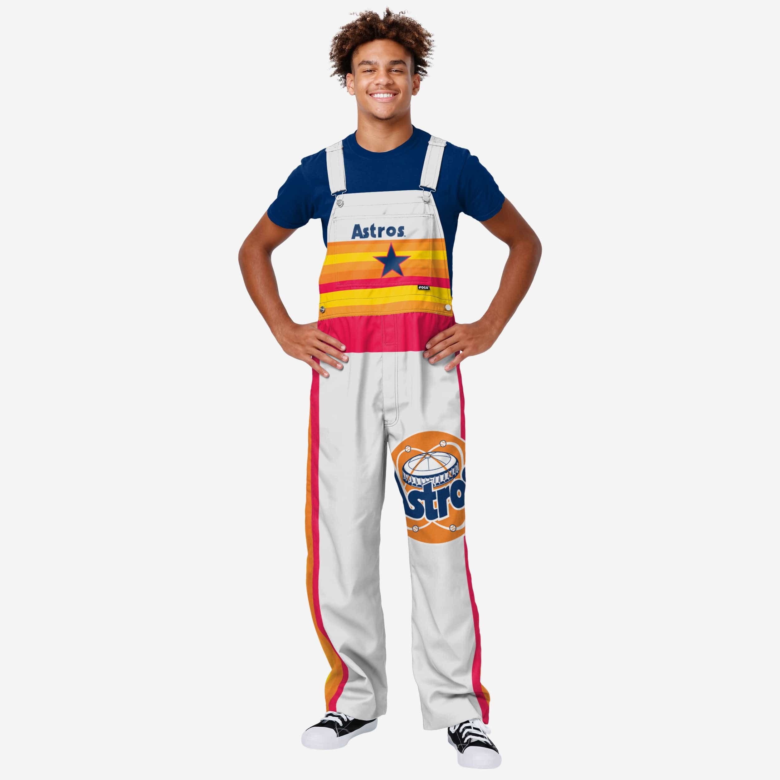 Houston Astros Mens Throwback Stripe Thematic Bib Overalls