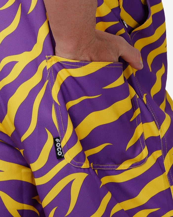 LSU Tigers Mens Tiger Stripe Thematic Bib Overalls FOCO - FOCO.com