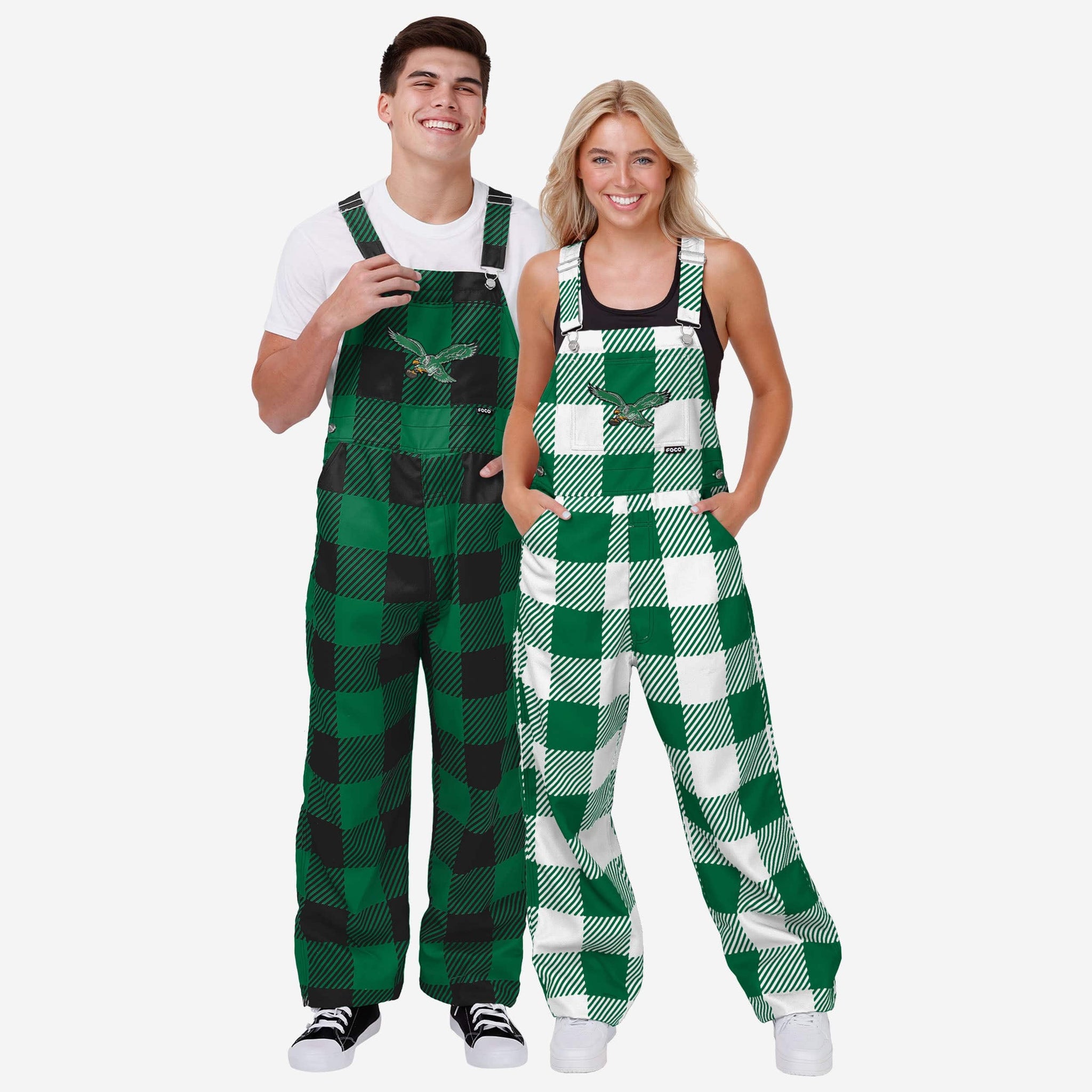 Philadelphia Eagles Kelly Green Womens Plaid Bib Overalls, Size: XS Philadelphia Eagles Kelly Green Womens Plaid Bib Overalls, Size: XS