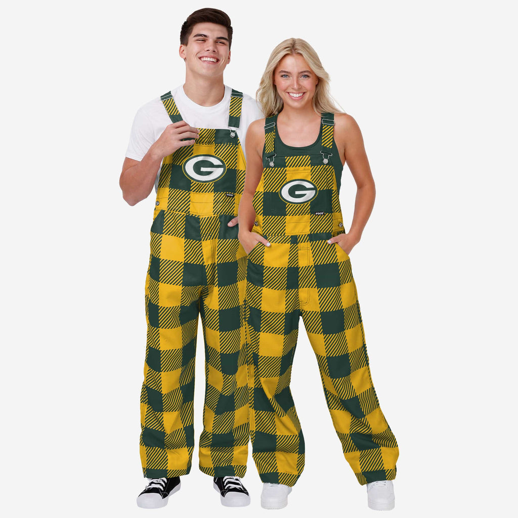 Green Bay Packers Mens Plaid Bib Overalls FOCO