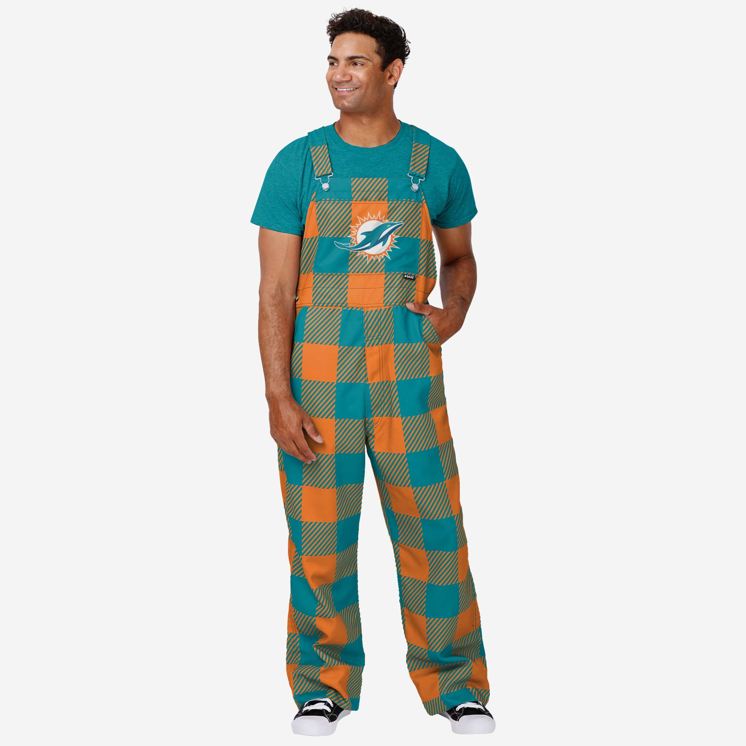 Miami Dolphins Mens Plaid Bib Overalls FOCO