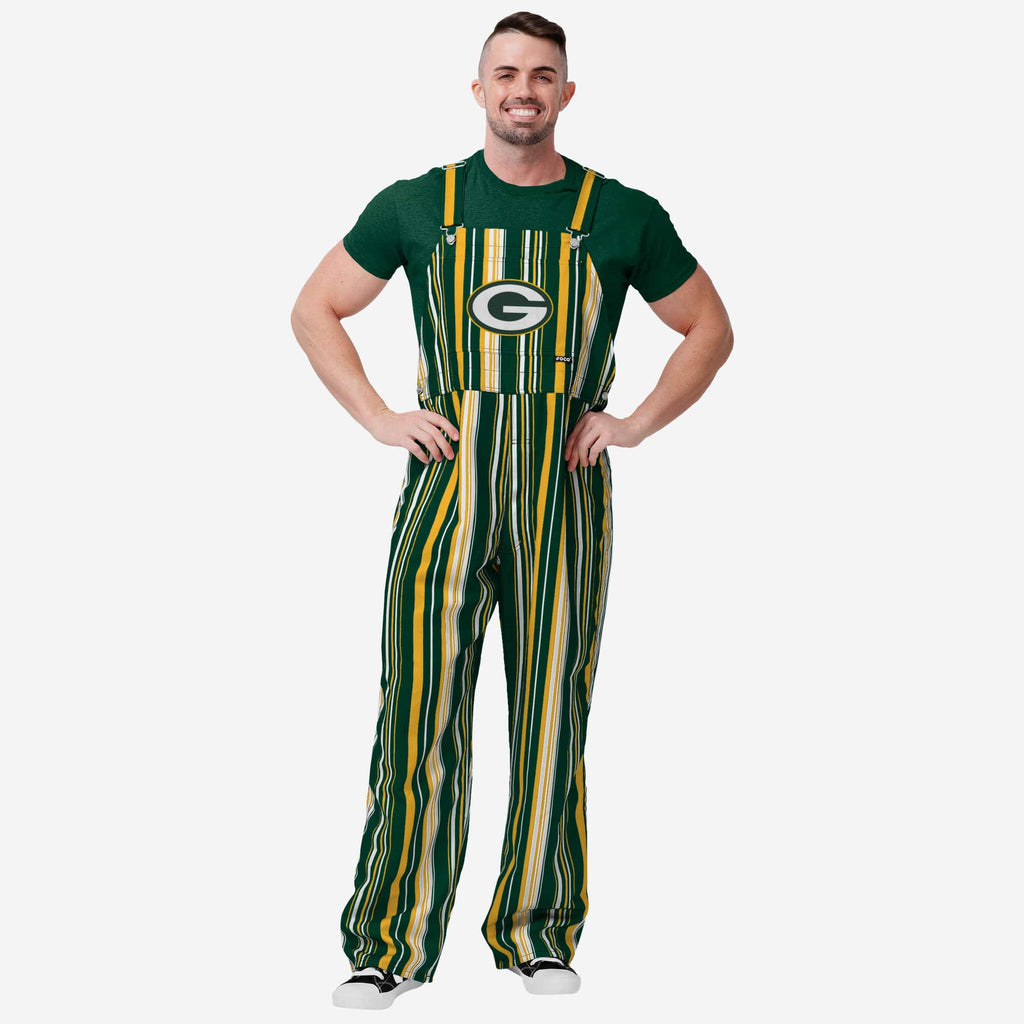 Green Bay Packers Mens Hyper Stripe Bib Overalls FOCO