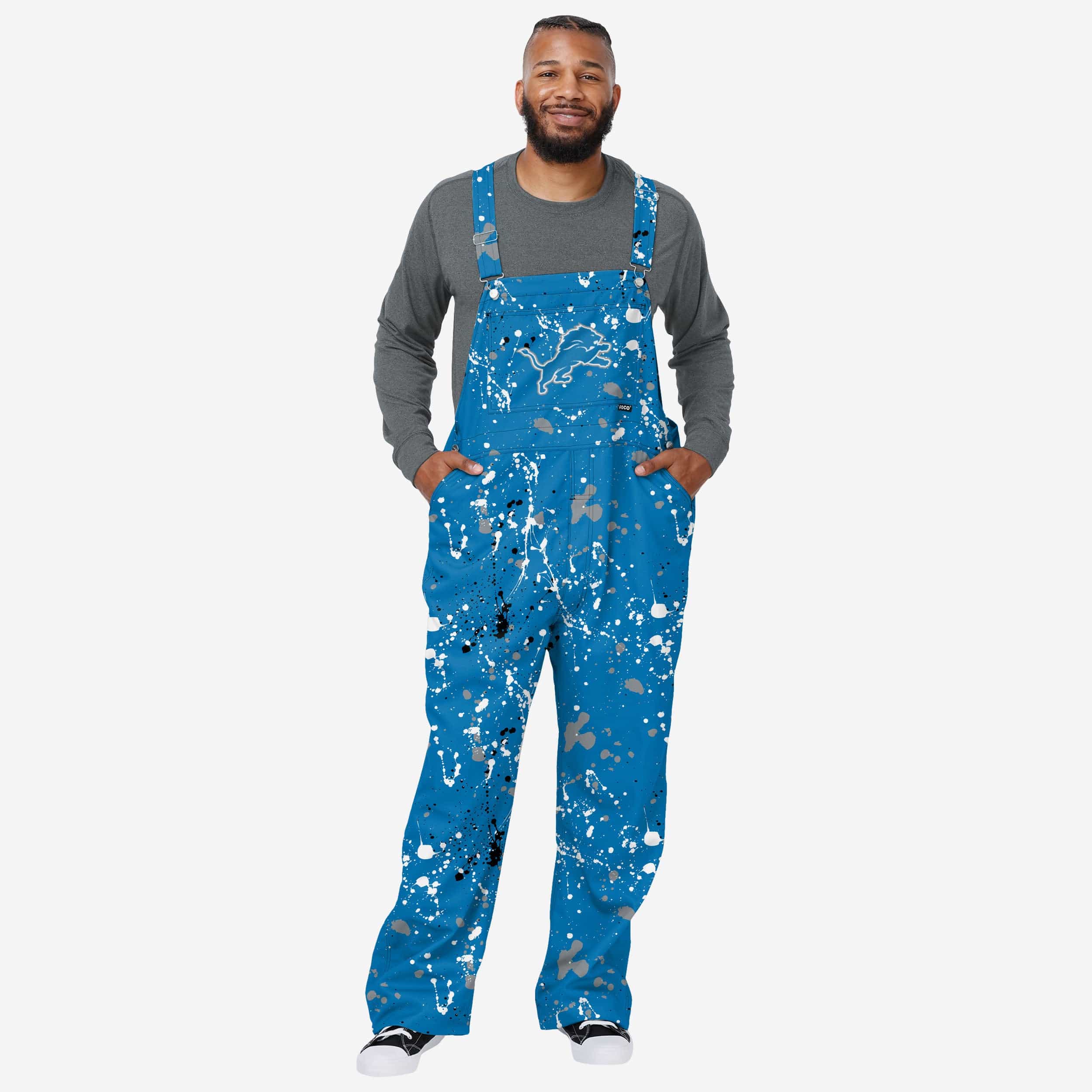 Detroit Lions Mens Paint Splatter Bib Overalls FOCO