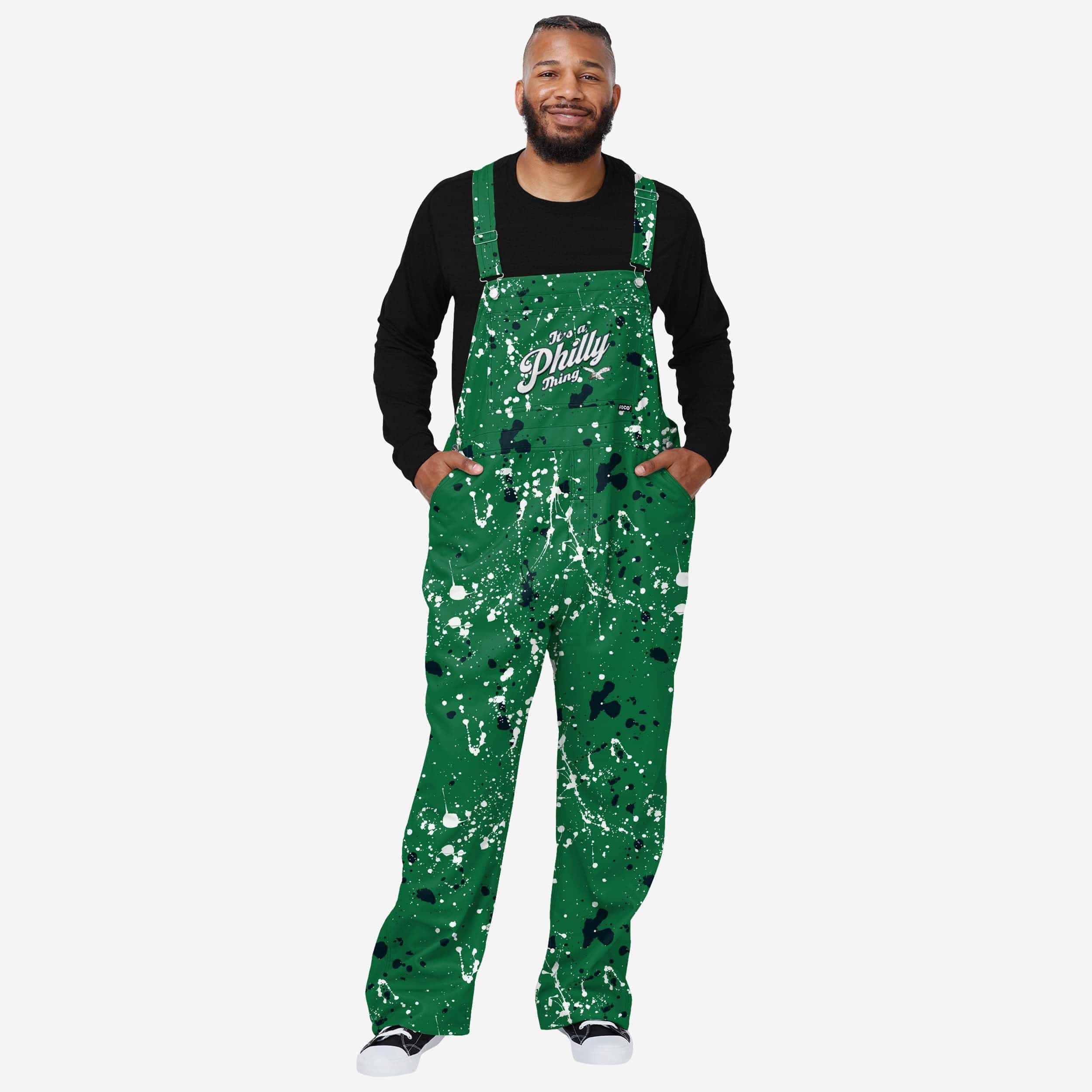 Philadelphia Eagles Mens Kelly Green Paint Splatter Bib Overalls FOCO
