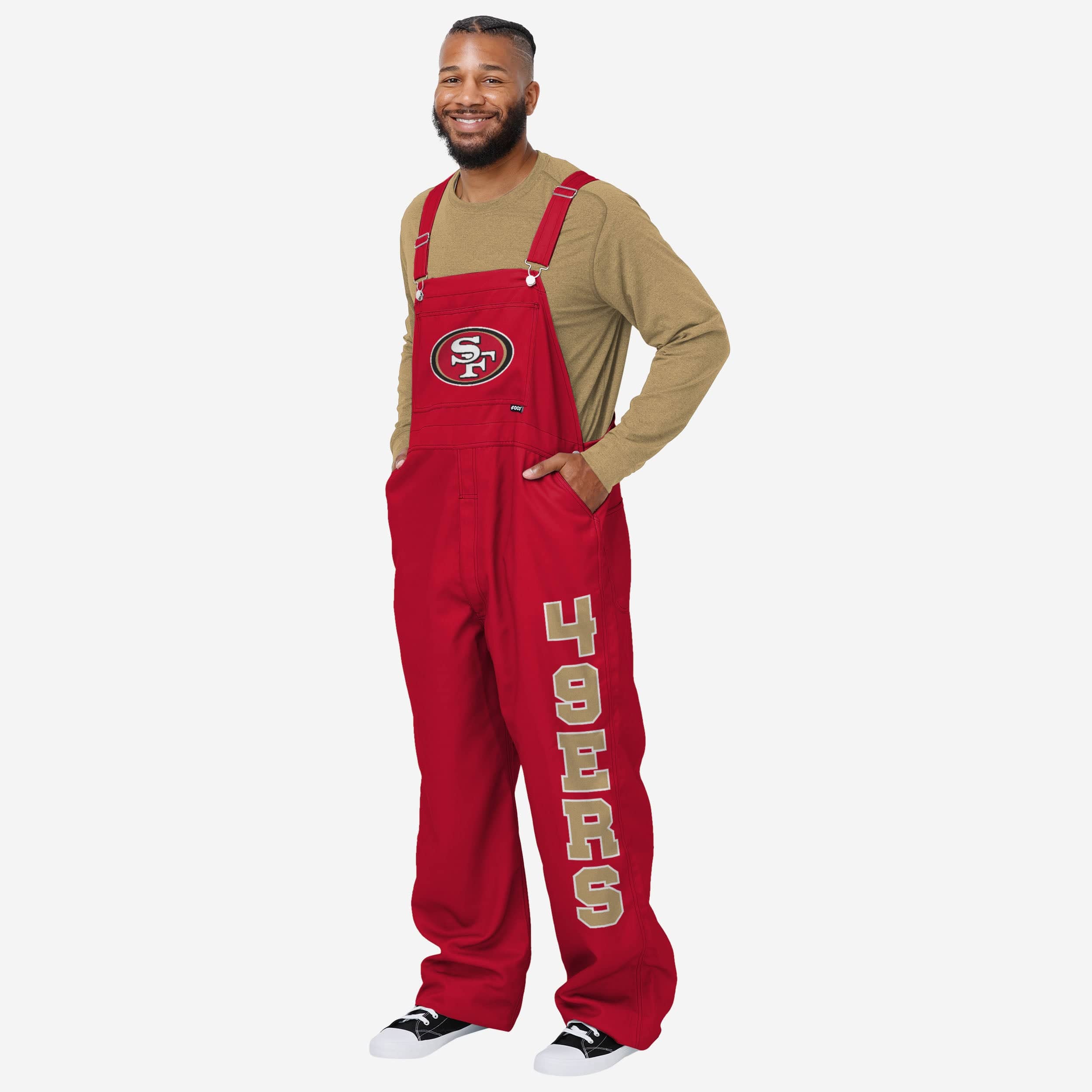San Francisco 49ers Mens Solid Wordmark Bib Overalls FOCO