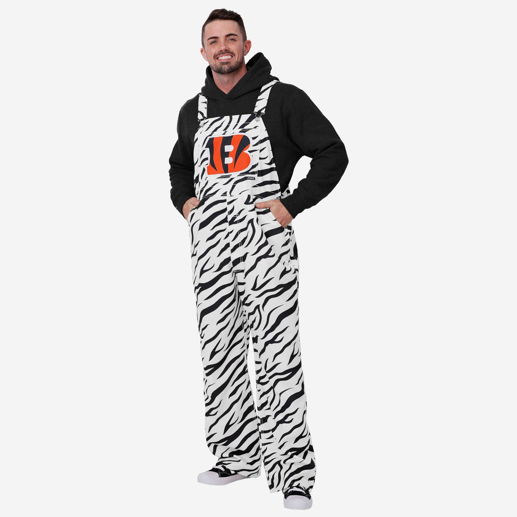 Cincinnati Bengals Mens White Tiger Stripe Thematic Bib Overalls FOCO