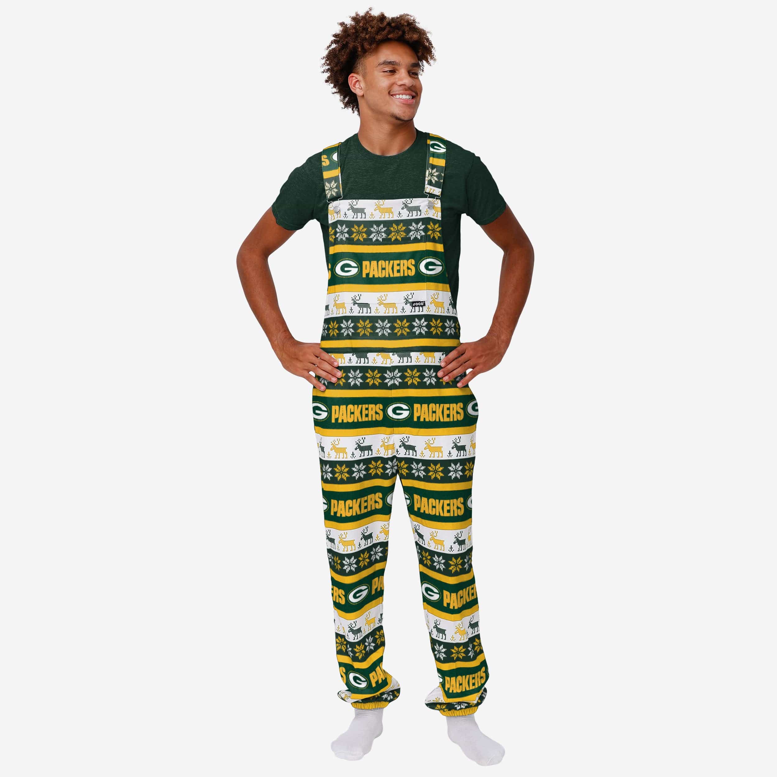 Green Bay Packers Mens Ugly Home Gating Bib Overalls FOCO