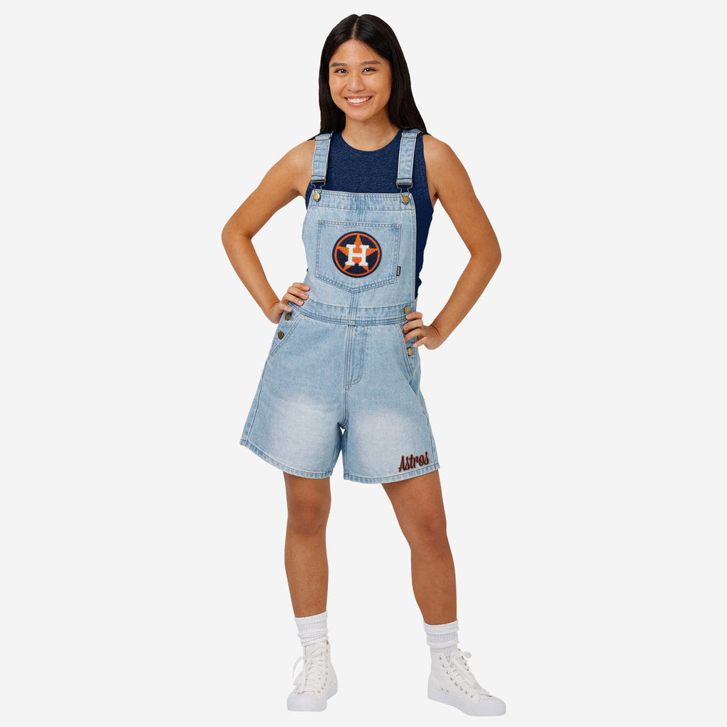 Houston Astros Womens Big Logo Denim Bib Shortalls FOCO XS - FOCO.com