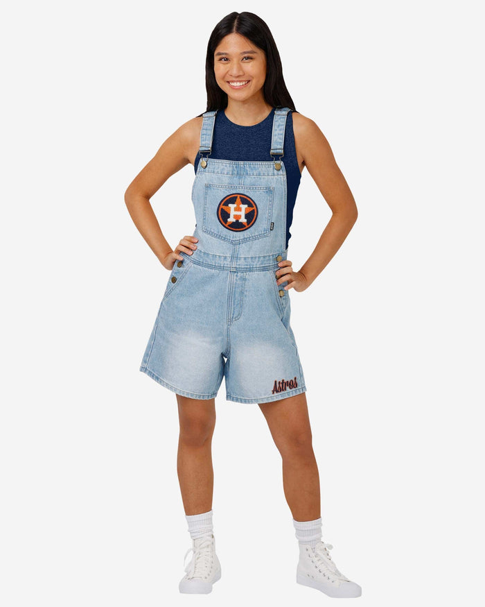 Houston Astros Womens Big Logo Denim Bib Shortalls FOCO XS - FOCO.com