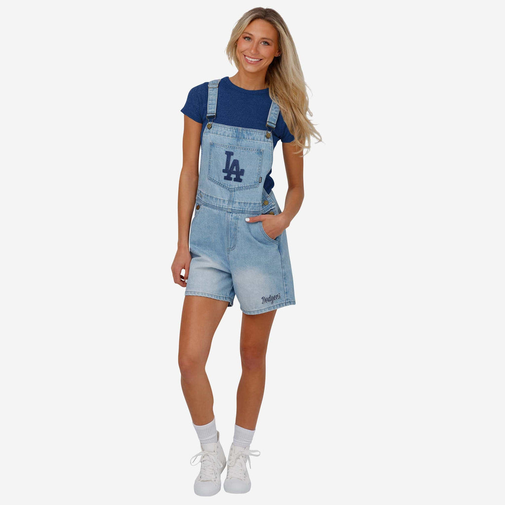 Los Angeles Dodgers Womens Big Logo Denim Bib Shortalls FOCO XS - FOCO.com