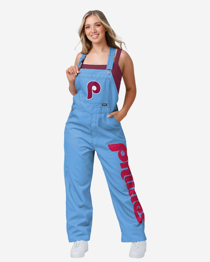 Philadelphia Phillies Womens Powder Blue Big Logo Bib Overalls FOCO XS - FOCO.com