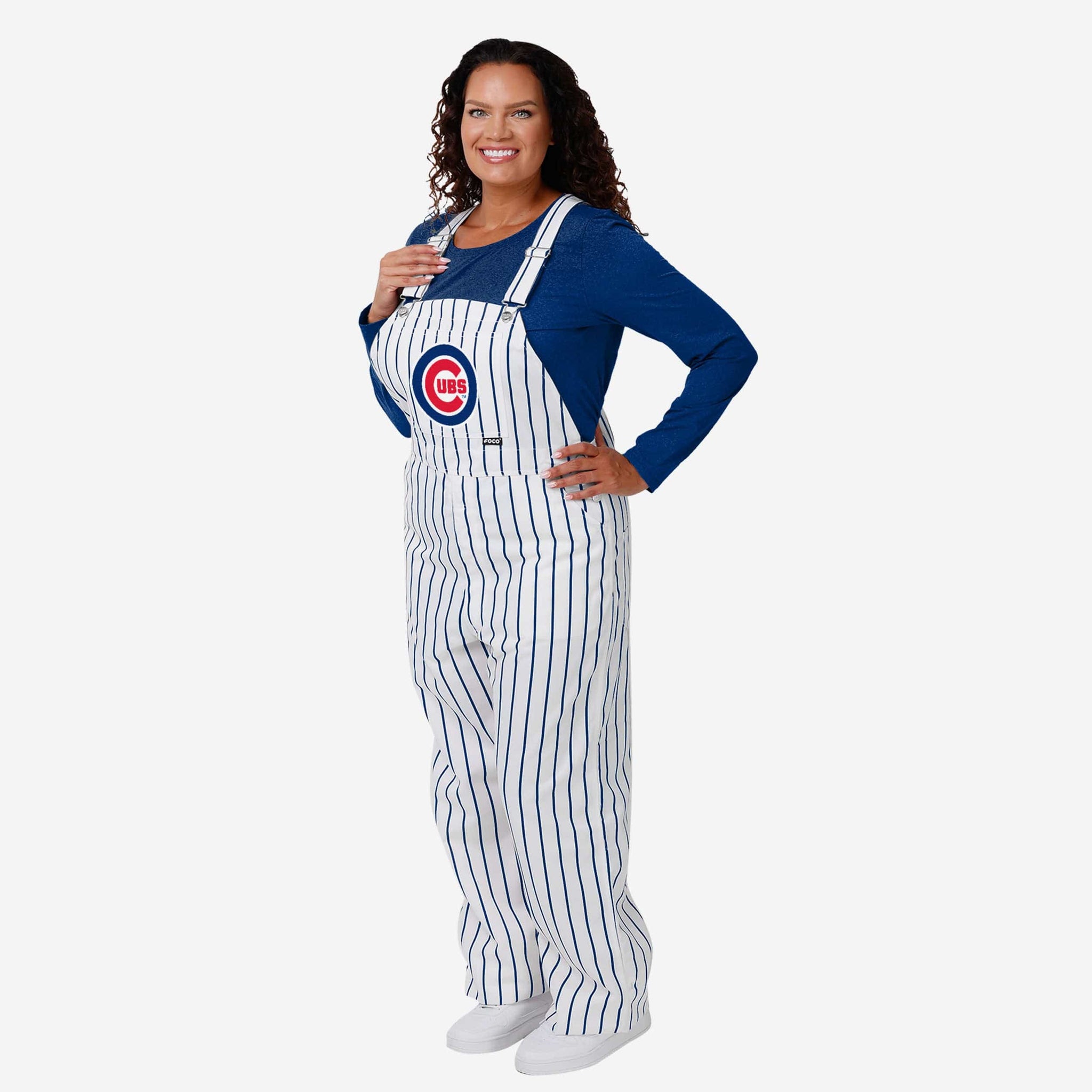 FOCO Chicago Cubs Womens Pinstripe Bib Overalls, Size: M