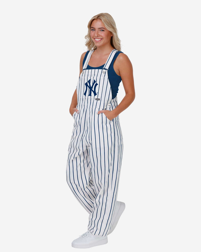 New York Yankees Womens Pinstripe Bib Overalls FOCO XS - FOCO.com