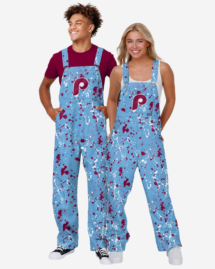 Philadelphia Phillies Womens Powder Blue Paint Splatter Bib Overalls FOCO