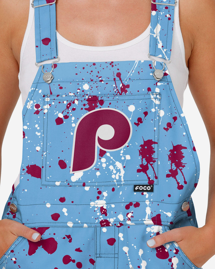 Philadelphia Phillies Womens Powder Blue Paint Splatter Bib Overalls FOCO - FOCO.com