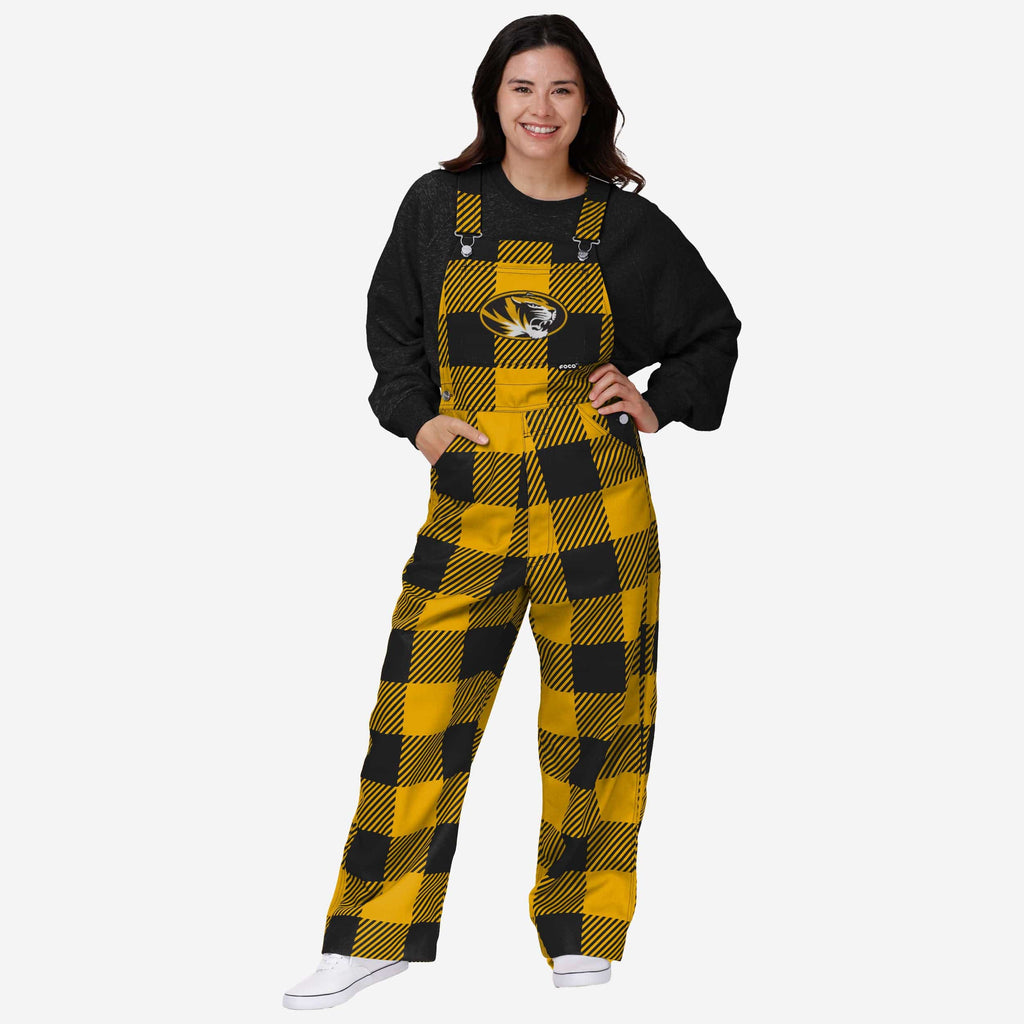 Missouri Tigers Womens Plaid Bib Overalls FOCO XS - FOCO.com
