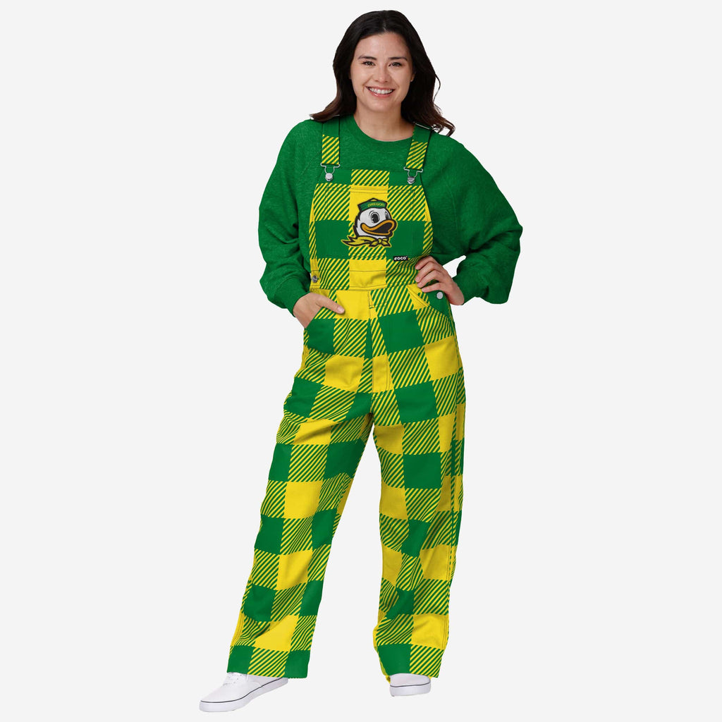 Oregon Ducks Womens Plaid Bib Overalls FOCO XS - FOCO.com