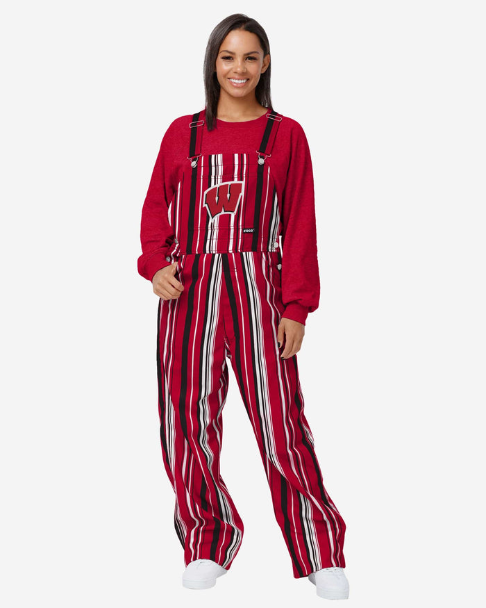 Wisconsin Badgers Womens Hyper Stripe Bib Overalls FOCO XS - FOCO.com