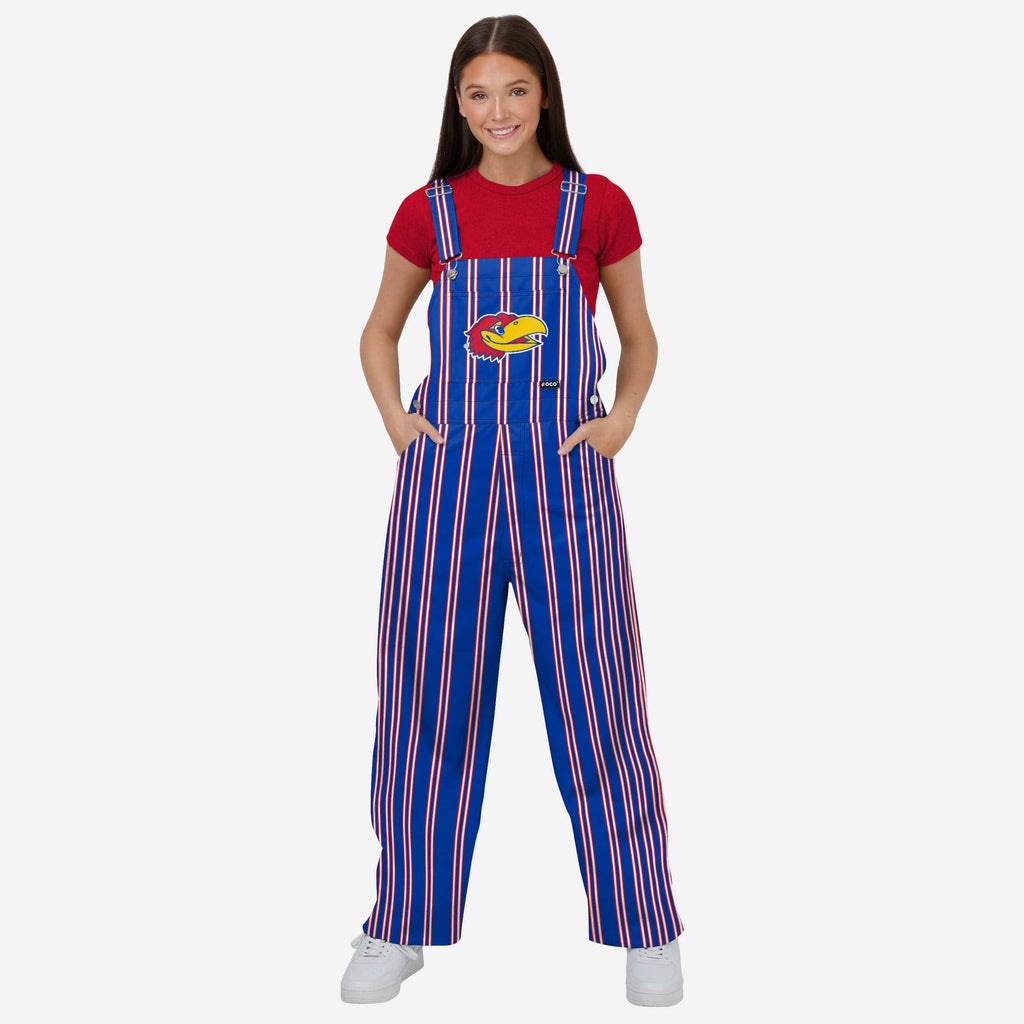 Kansas Jayhawks Womens Sideline Spirit Bib Overalls FOCO XS - FOCO.com