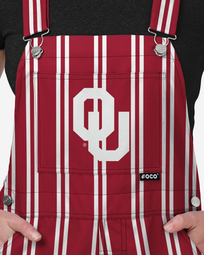 Oklahoma Sooners Womens Sideline Spirit Bib Overalls FOCO XS - FOCO.com