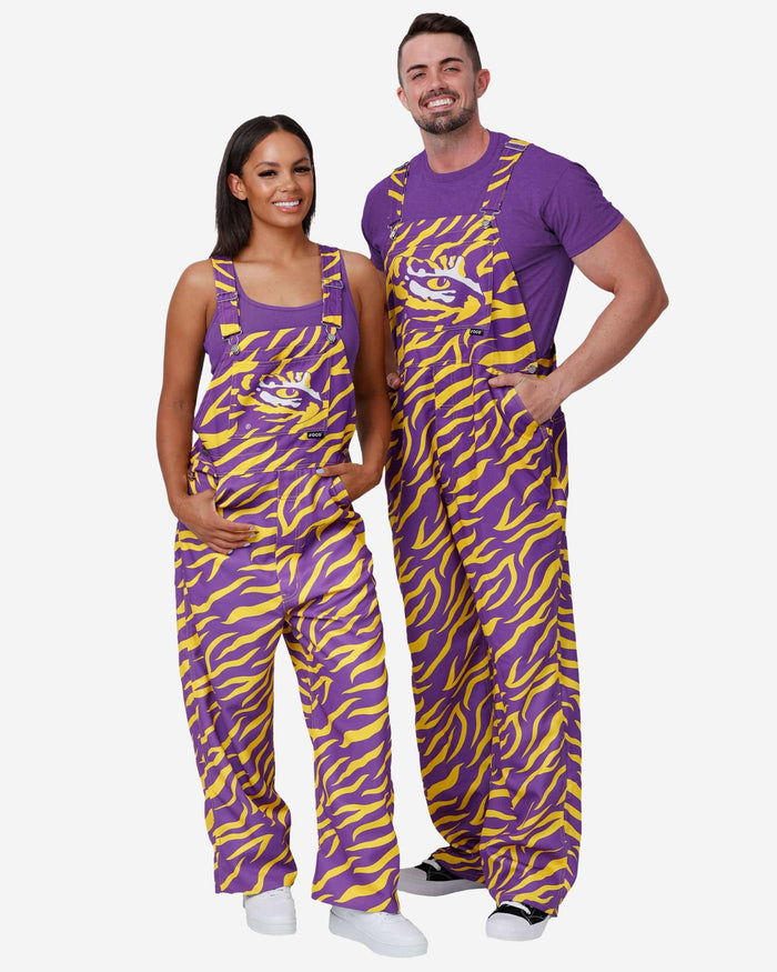 LSU Tigers Womens Tiger Stripe Thematic Bib Overalls FOCO - FOCO.com