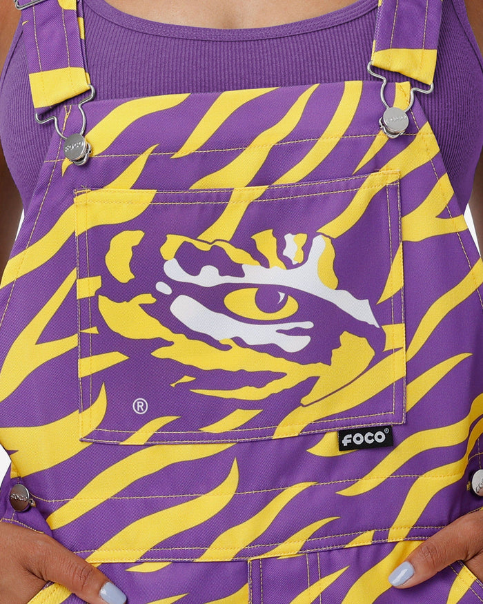 LSU Tigers Womens Tiger Stripe Thematic Bib Overalls FOCO - FOCO.com