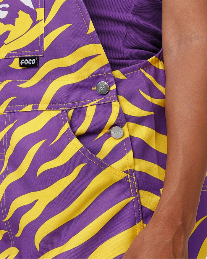LSU Tigers Womens Tiger Stripe Thematic Bib Overalls FOCO - FOCO.com