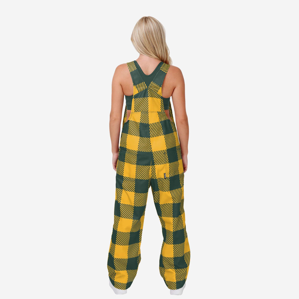 Green Bay Packers Womens Plaid Bib Overalls FOCO