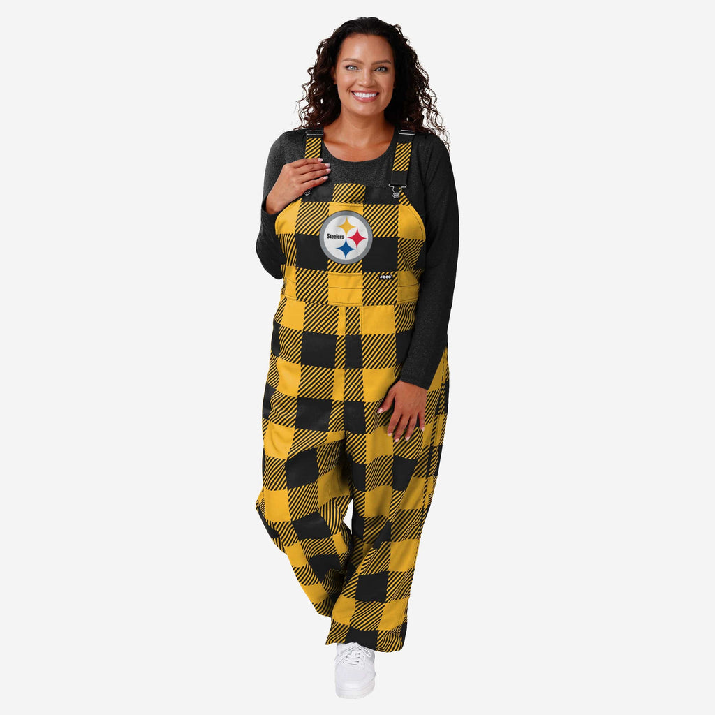 Pittsburgh Steelers Womens Plaid Bib Overalls FOCO XS - FOCO.com