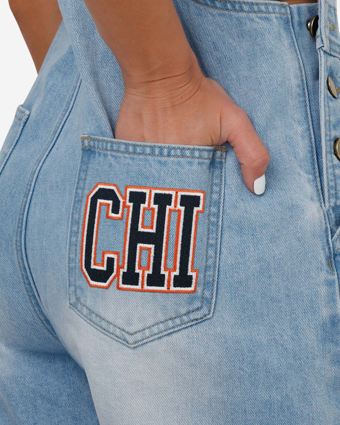 Chicago Bears Womens Big Logo Denim Bib Shortalls FOCO - FOCO.com