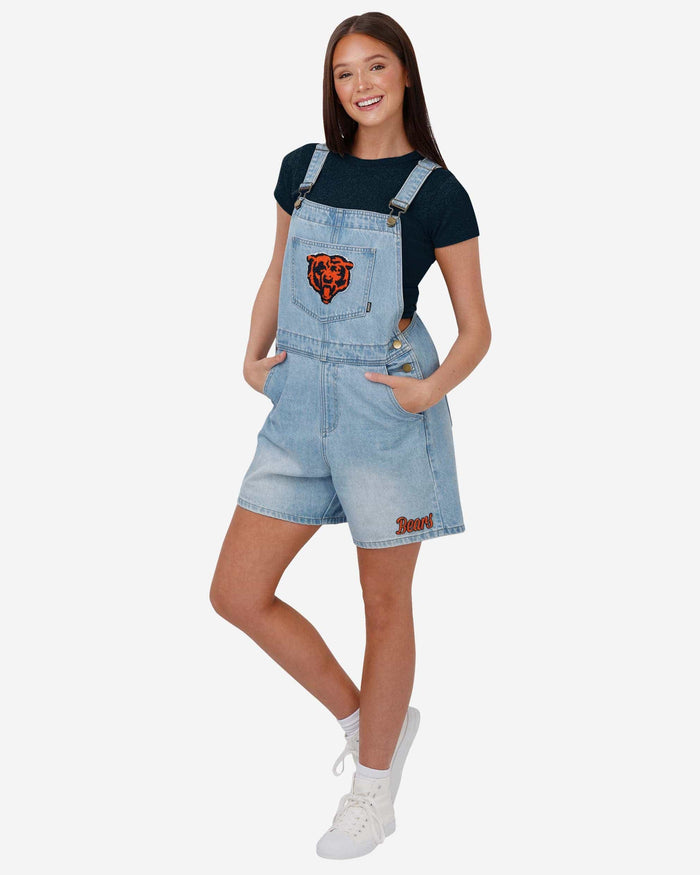 Chicago Bears Womens Big Logo Denim Bib Shortalls FOCO XS - FOCO.com