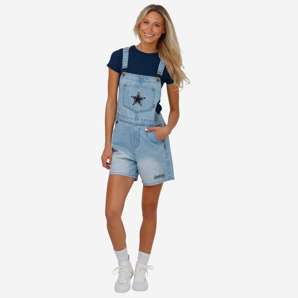 Dallas Cowboys Womens Big Logo Denim Bib Shortalls FOCO XS - FOCO.com